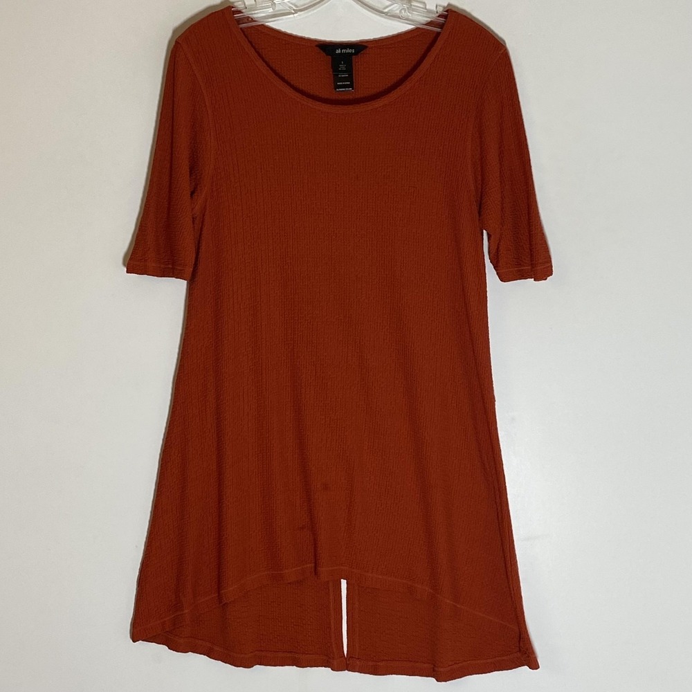 Ali Miles Top Womens Small Orange Textured Knit Scoop Neck Tunic Shirt Stretch
